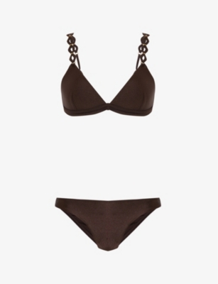 Shop Zimmermann Women's Chocolate August Embellished-strap Bikini Set In Brown