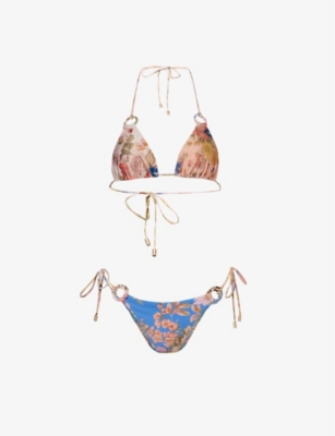 Shop Zimmermann August Floral-print Bikini Set In Multi-coloured