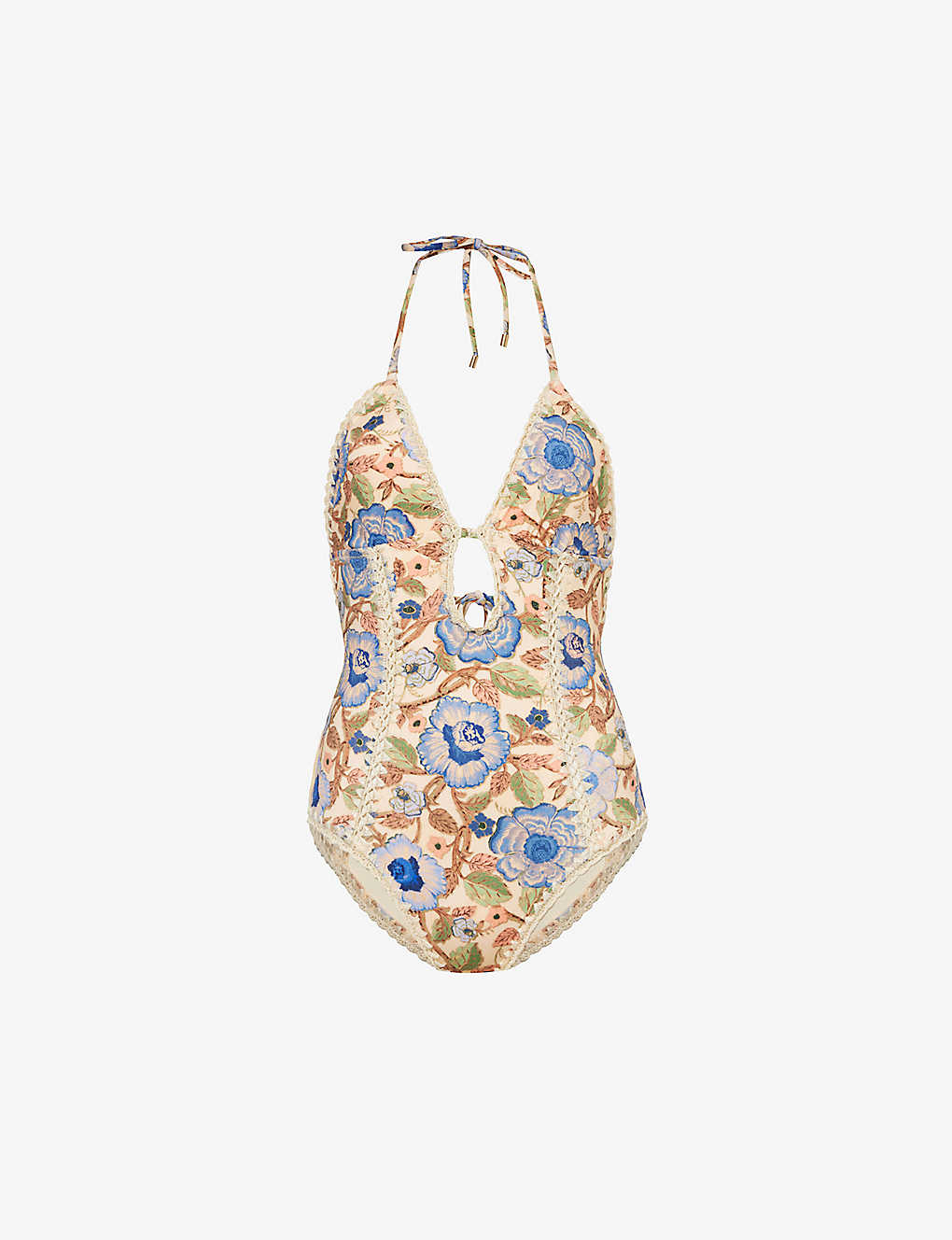 Shop Zimmermann Women's Ivory/blue Floral Junie Floral-pattern Swimsuit In Multi-coloured