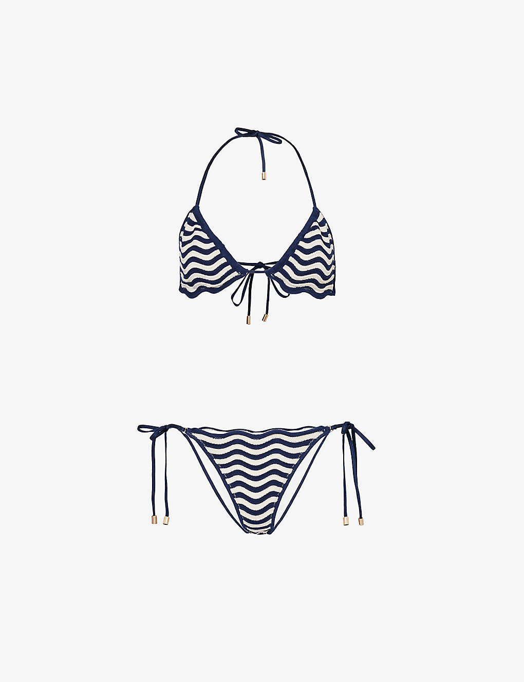 Zimmermann Junie Striped Textured Cotton Triangle Bikini Set In Navy/cream