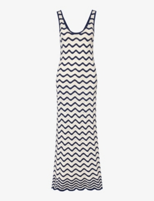 Zimmermann Junie Textured Tank Sweater Dress In Navy/cream