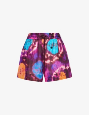 ZIMMERMANN ZIMMERMANN WOMEN'S TIE DYE MULTI ACADIAN ABSTRACT-PATTERN SILK SHORTS