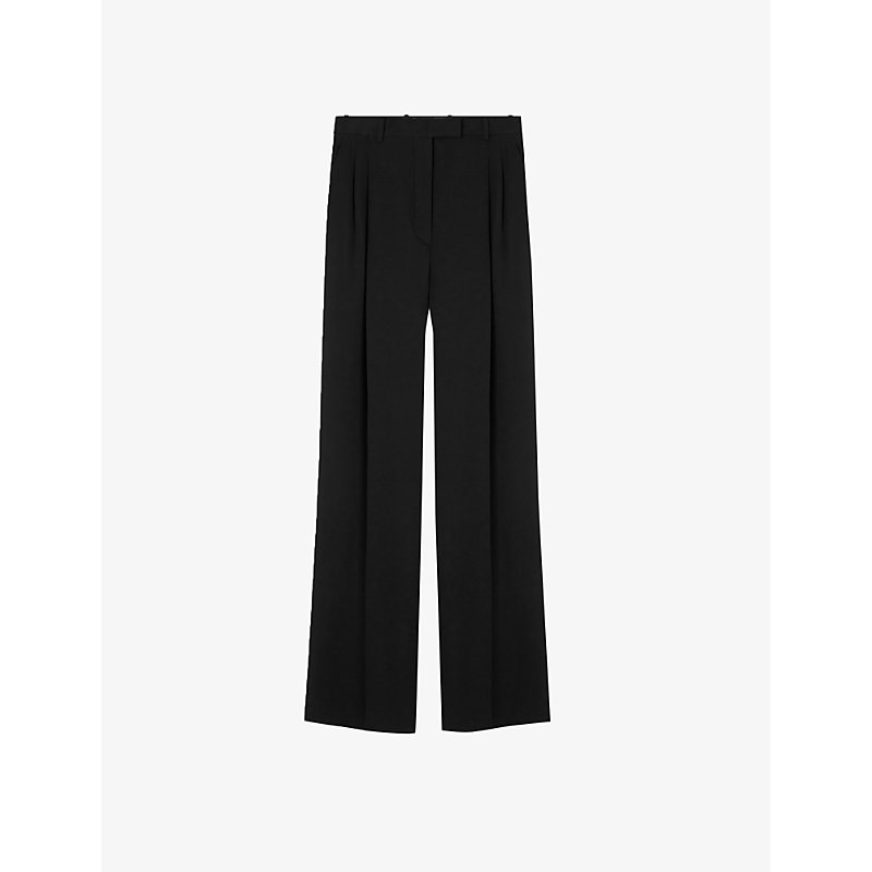 VERSACE VERSACE WOMENS BLACK PLEATED STRUCTURED-WAIST WIDE-LEG MID-RISE STRETCH-WOOL TROUSERS