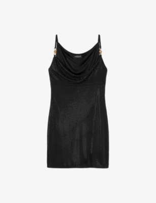VERSACE VERSACE WOMENS BLACK MEDUSA '95 RHINESTONE-EMBELLISHED CREPE MINI DRESS