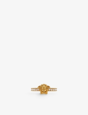 VERSACE VERSACE WOMEN'S VERSACE GOLD CRYSTAL LA MEDUSA CRYSTAL-EMBELLISHED GOLD-TONE METAL RING