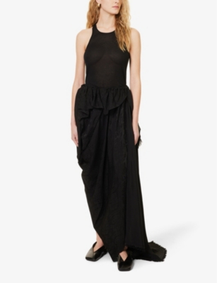 Shop Uma Wang Women's Black Asymmetric-hem Jacquard-pattern Woven Midi Skirt