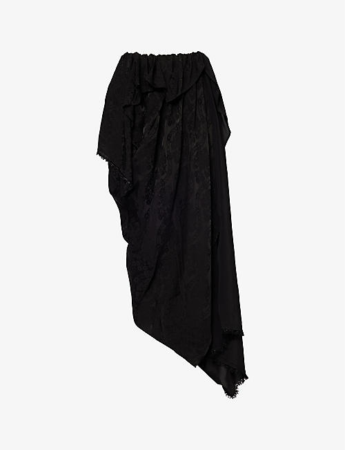 UMA WANG: Asymmetric-hem jacquard-pattern woven midi skirt