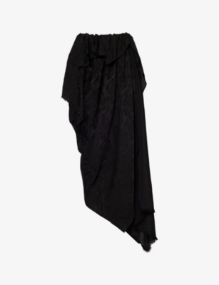 Uma Wang Women's Black Asymmetric-hem Jacquard-pattern Woven Midi Skirt