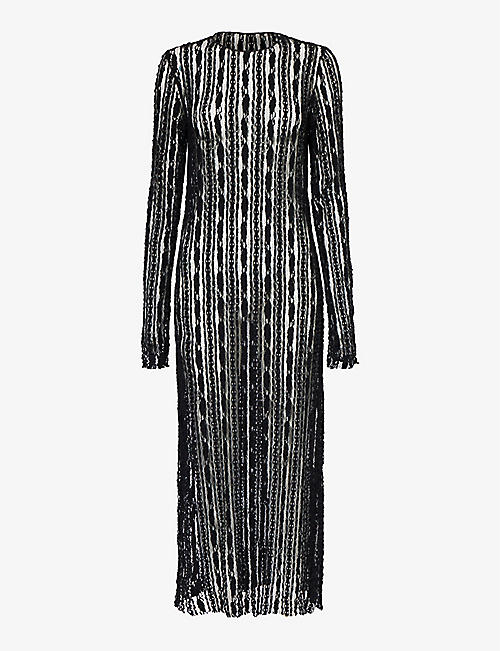 UMA WANG: Long-sleeved stripe-pattern lace midi dress