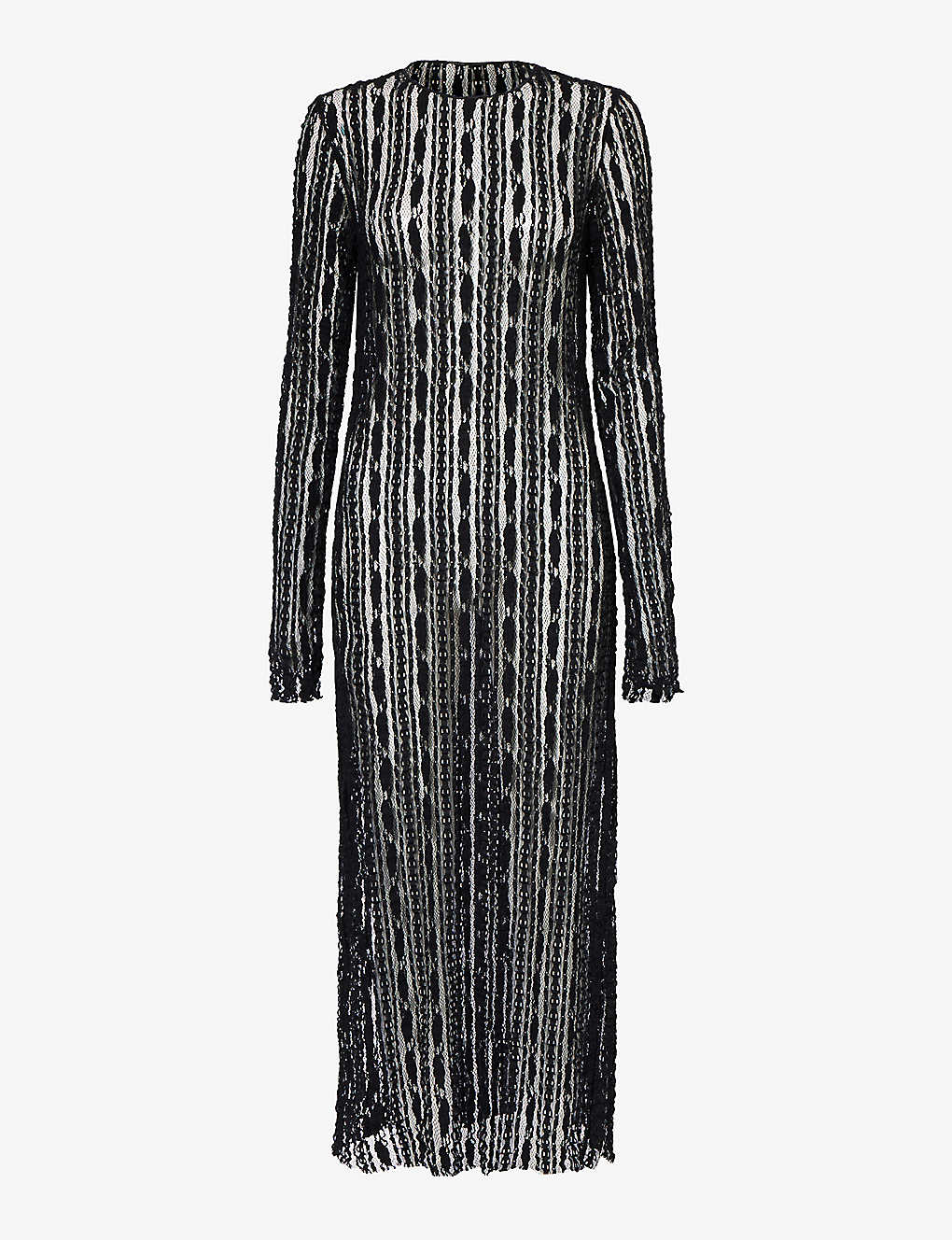 Shop Uma Wang Women's Black Long-sleeved Stripe-pattern Lace Midi Dress