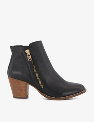 Dune Womens Black-leather Paicey Logo-hardware Leather Ankle Boots