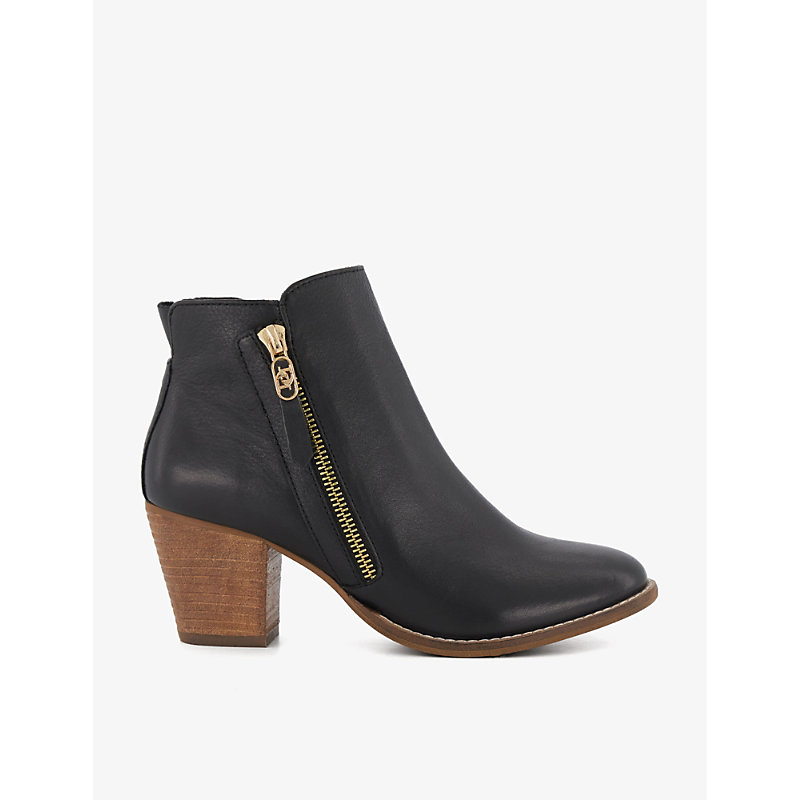 Dune Womens Black-leather Paicey Logo-hardware Leather Ankle Boots