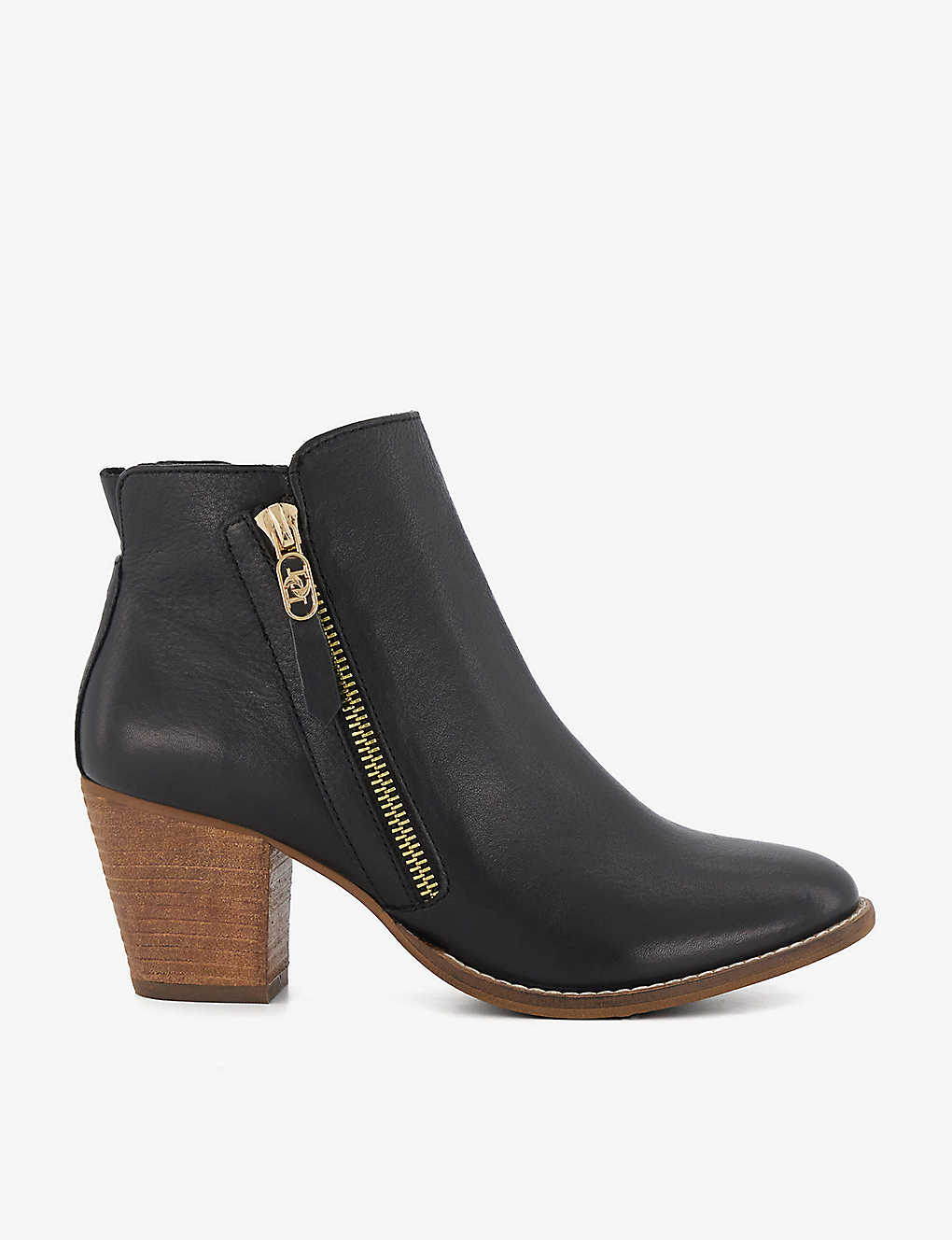 Dune Womens Black-leather Paicey Logo-hardware Leather Ankle Boots