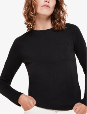 Shop Whistles Women's Black Crew-neck Long-sleeve Cotton Top