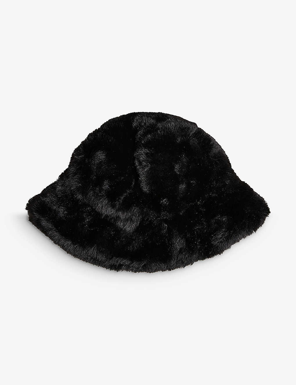 Shop Ted Baker Women's Black Prinnia Wide-brim Faux-fur Bucket Hat