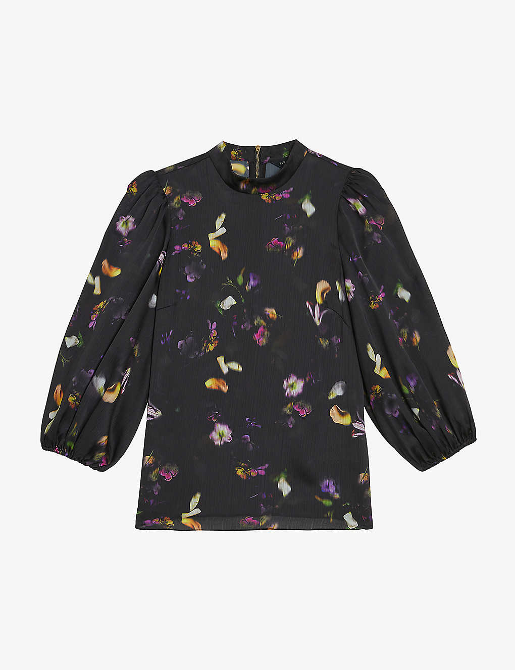 TED BAKER TED BAKER WOMENS BLACK NIYCOLE FLORAL-PRINT SATIN BLOUSE