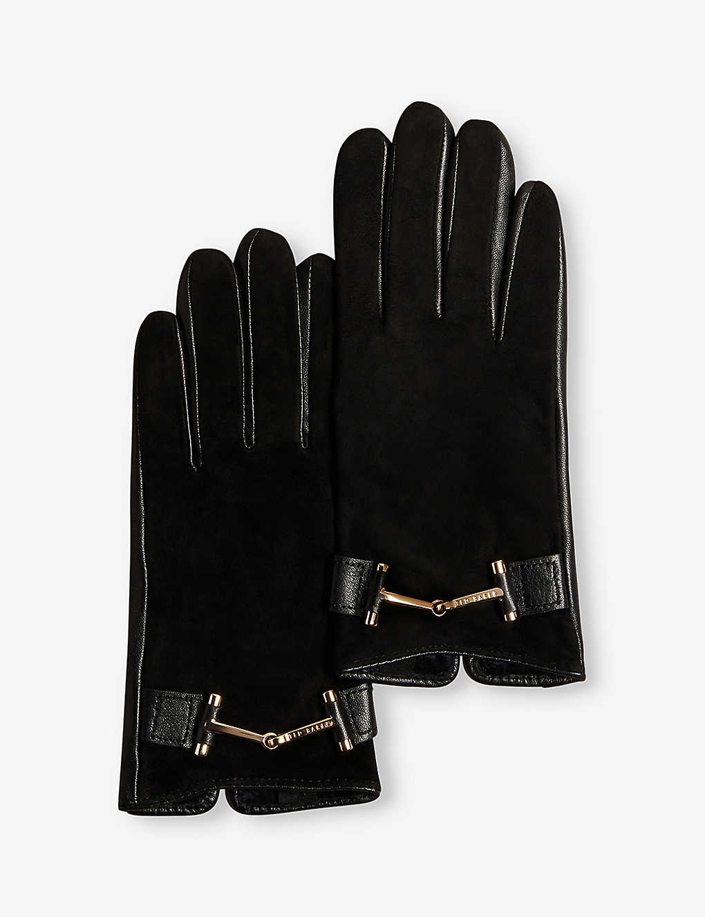 Ted Baker Womens Black Kelaa Branded-hardware Suede And Leather Gloves