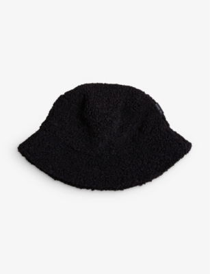 Ted Baker Womens Black Pamells Brand-label Faux-shearling Bucket Hat