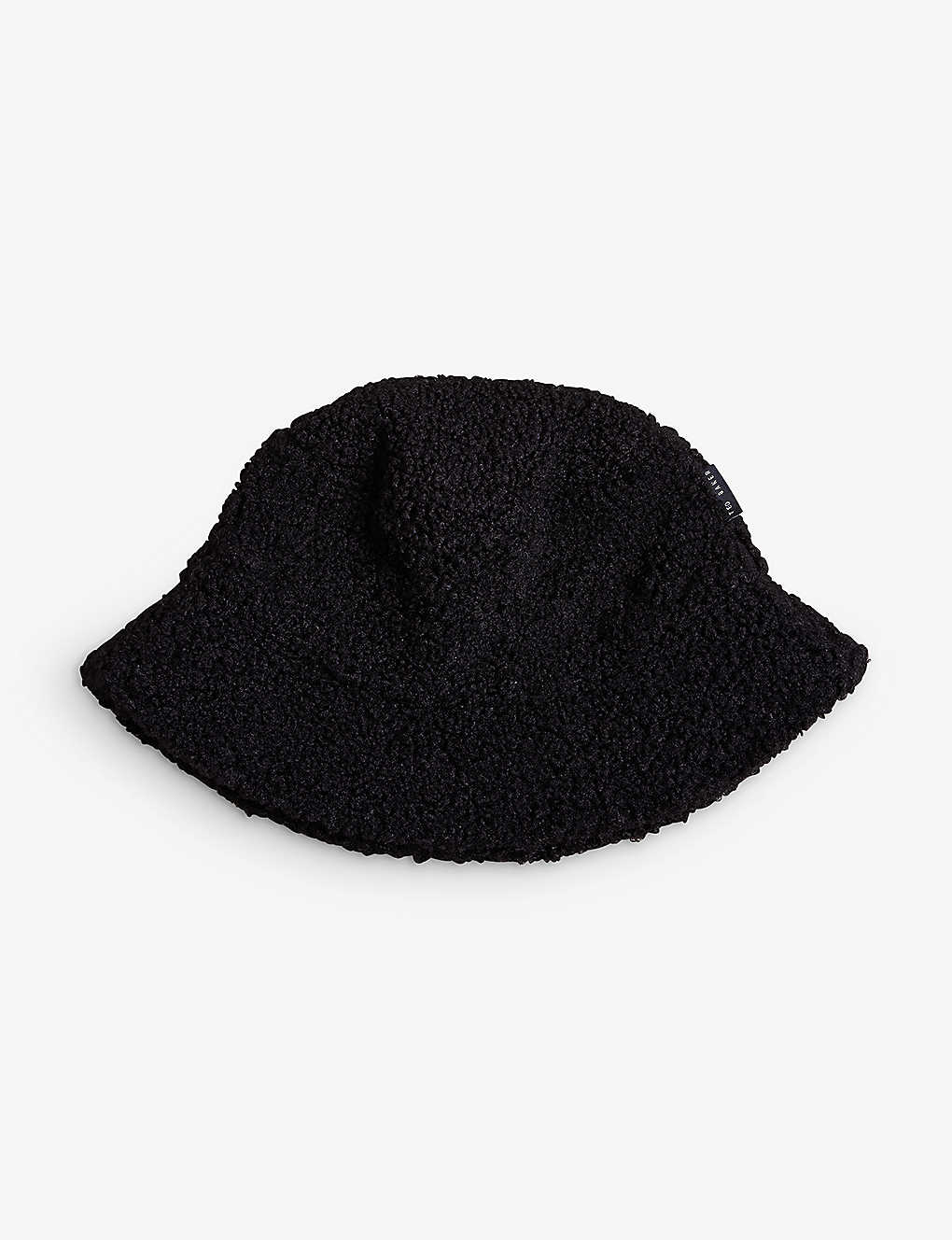 Ted Baker Womens Black Pamells Brand-label Faux-shearling Bucket Hat