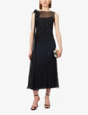 Shop Alberta Ferretti Women's Black Sleeveless Lace-trim Silk Maxi Dress