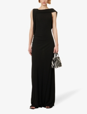 Shop Alberta Ferretti Womens Black Cowl-neck Flared-hem Crepe Maxi Dress