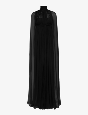 Alberta Ferretti Womens Black High-neck Cape-overlay Crepe Maxi Dress