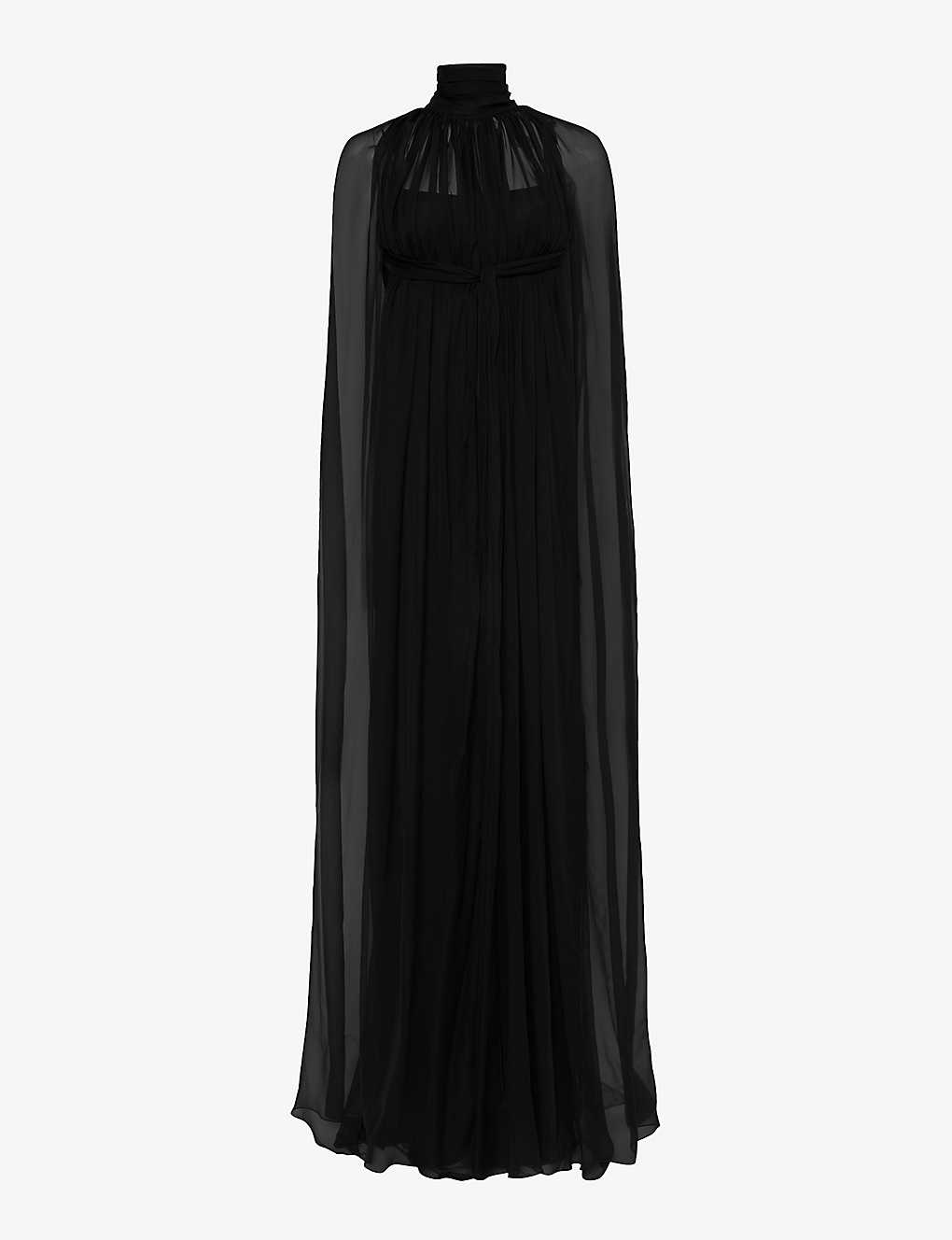 Alberta Ferretti Womens Black High-neck Cape-overlay Crepe Maxi Dress