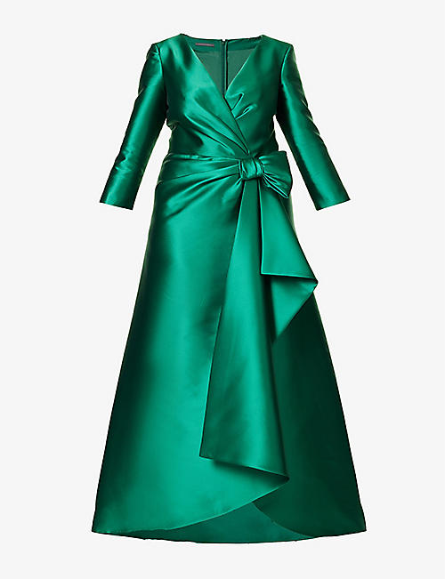 ALBERTA FERRETTI: Bow-embellished draped satin maxi dress