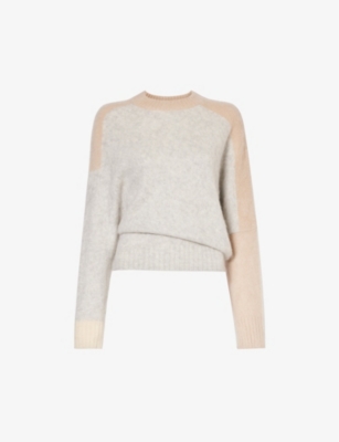 Proenza Schouler Patti Bicolor Fuzzy Asymmetric Mohair Sweater In Grey Multi
