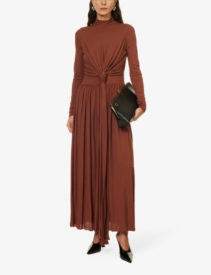 Shop Proenza Schouler Women's Tobacco Pleated-skirt Knotted Woven Maxi Dress