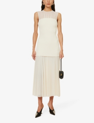 PROENZA SCHOULER PROENZA SCHOULER WOMEN'S ECRU NIKI PLEATED-SKIRT WOVEN MIDI DRESS