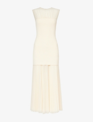 PROENZA SCHOULER PROENZA SCHOULER WOMEN'S ECRU NIKI PLEATED-SKIRT WOVEN MIDI DRESS