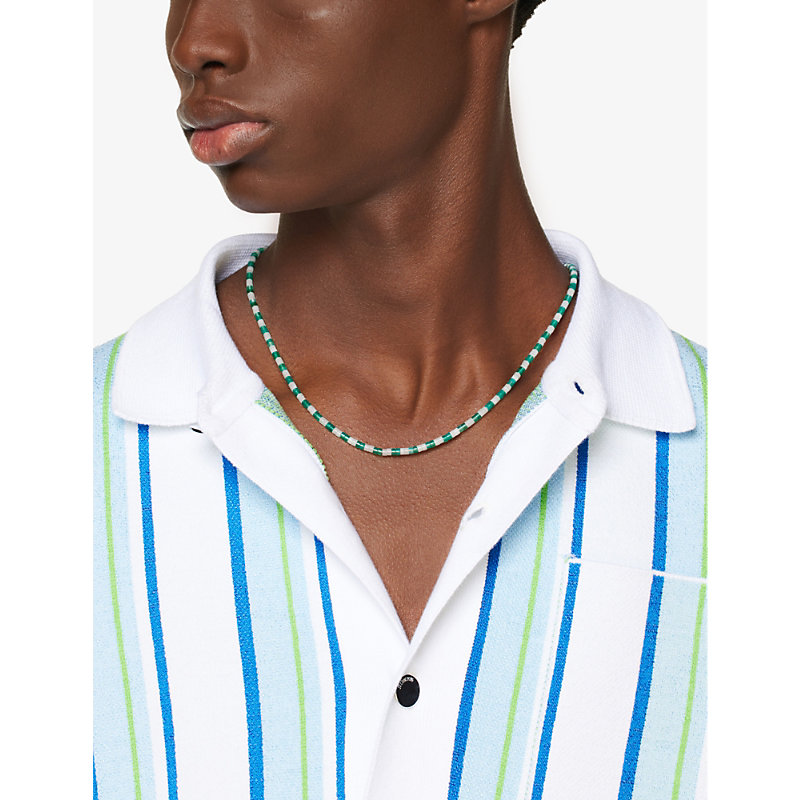 Shop Miansai Men's Green Kai Rhodium-plated Sterling-silver, Moonstone And Green Agate Necklace