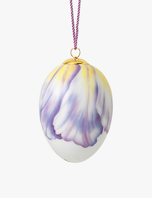 ROYAL COPENHAGEN: Tulip Lilac large porcelain egg decoration 10cm