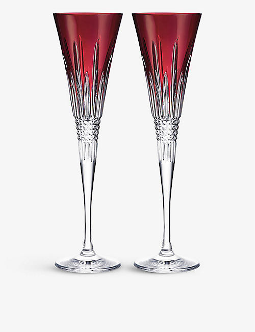 WATERFORD: Pair of New Year celebration crystal flute glasses