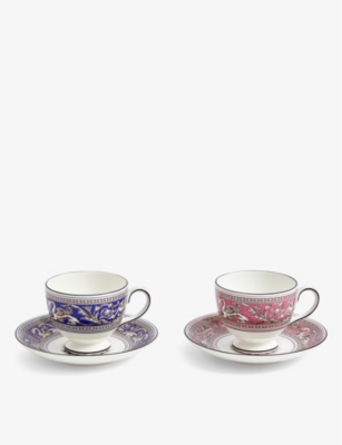Wedgwood Florentine Turquoise Bone-china Teacup And Saucer Set Of Two