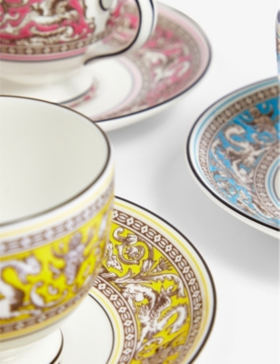 Wedgwood Florentine Turquoise Bone-china Teacup And Saucer Set Of Six