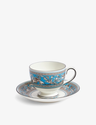 Wedgwood Florentine Turquoise Bone-china Teacup And Saucer