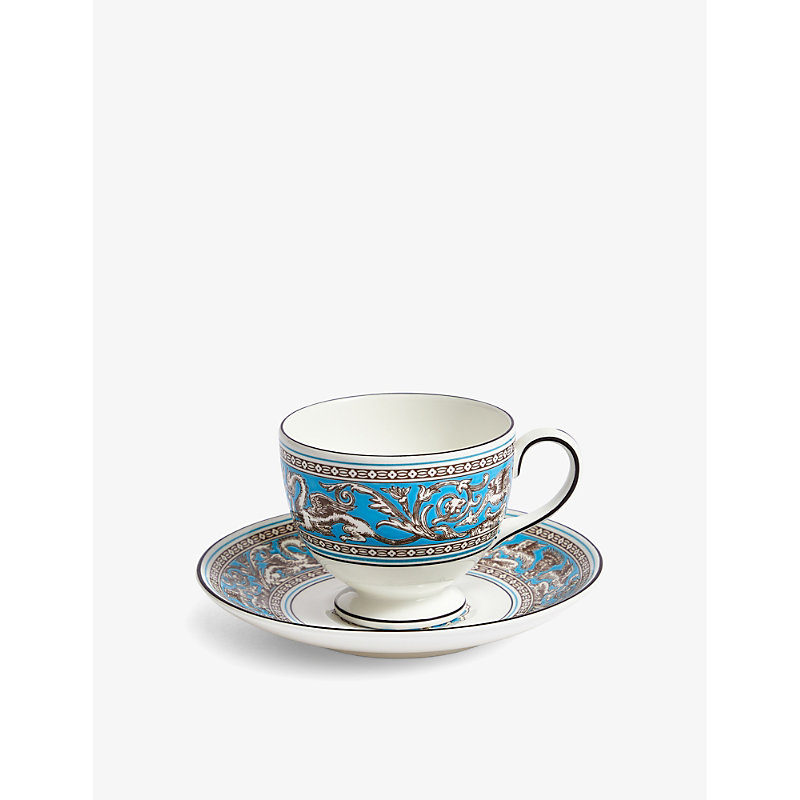 Wedgwood Florentine Turquoise Bone-china Teacup And Saucer In Blue