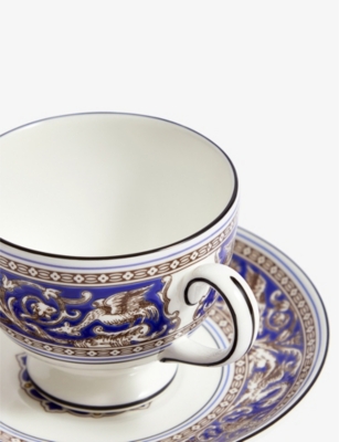 WEDGWOOD: Florentine Marine bone-china teacup and saucer