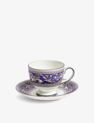 Wedgwood Florentine Marine Bone-china Teacup And Saucer In Blue
