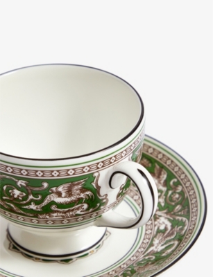 WEDGWOOD: Florentine Verde bone-china teacup and saucer