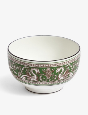 Wedgwood Florentine Verde Dragon-motif Bone-china Rice Bowl 10cm In Green