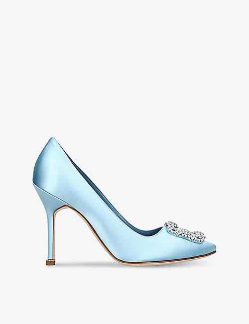 MANOLO BLAHNIK: Hangisi 105 buckle-embellished satin heeled courts