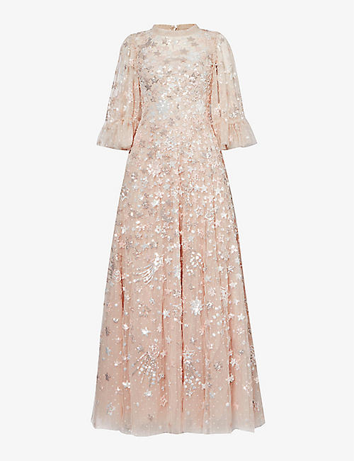 NEEDLE AND THREAD: Constellation sequin-emebellished recycled-polyester maxi dress