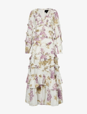 Purple floral frill on sale maxi dress river island