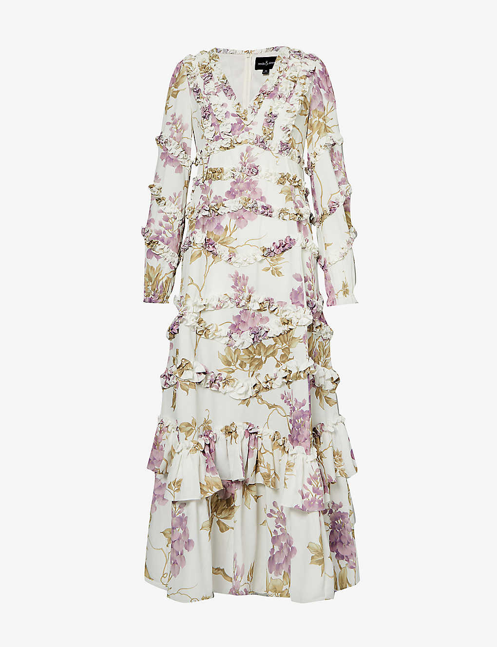 Needle & Thread Needle And Thread Womens Moonshine Wisteria Floral-print Ruffle-trim Woven Maxi Dress