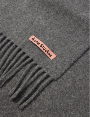 Shop Acne Studios Womens Grey Melange Canada Logo-patch Wool Scarf