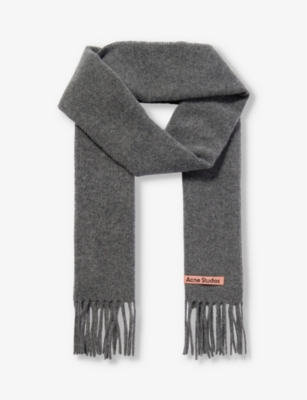 Acne Studios Womens Grey Melange Canada Logo-patch Wool Scarf