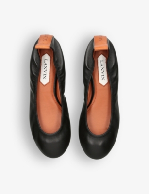 Shop Lanvin Womens  Ballerina Elasticated Leather Pumps In Black